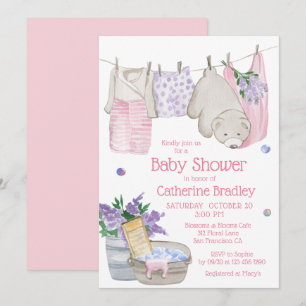 Invitation Jour de lessive Ourson Mignon Baby Shower