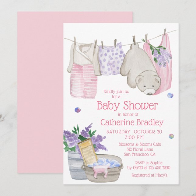 Invitation Jour de lessive Ourson Mignon Baby Shower (Devant / Derrière)