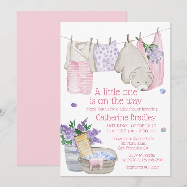 Invitation Jour de lessive ourson mignon Baby Shower (Devant / Derrière)