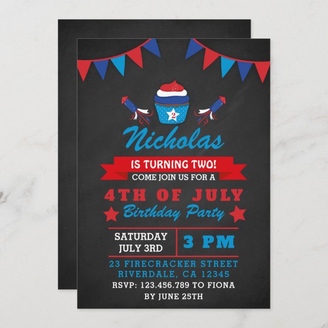 Invitation Jour de l'Indépendance Chalkboard Anniversaire Inv (Devant / Derrière)