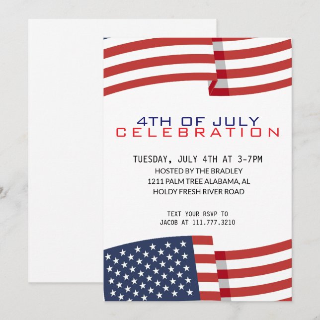 Invitation Jour de l'Indépendance du 4 juillet (Devant / Derrière)