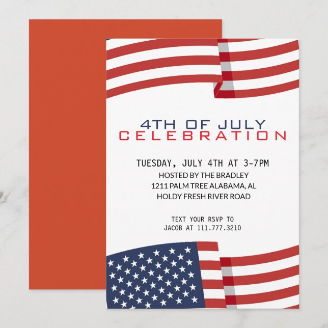 Invitation Jour de l'Indépendance du 4 juillet (Devant / Derrière)