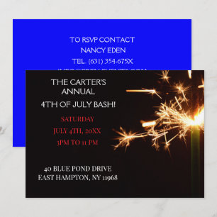 Invitation Jour de l'Indépendance du 4 juillet bleu Sparkler