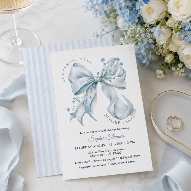 Invitation Jour de mariage moderne Something Blue Before I Do (Elegant Something Blue Bow Coquete Bridal Shower Invitation)