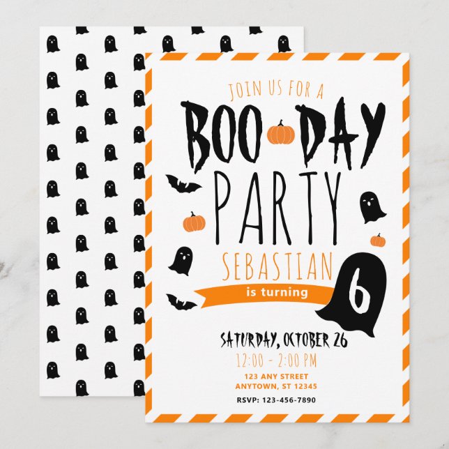 Invitation Jour de naissance Halloween Fantômes et Chauves-so (Devant / Derrière)