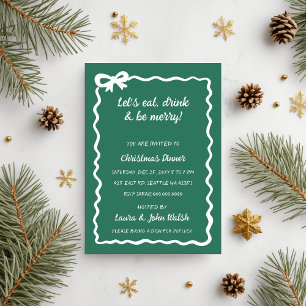 Invitation Jour de Noël de la Bow blanche verte à la main