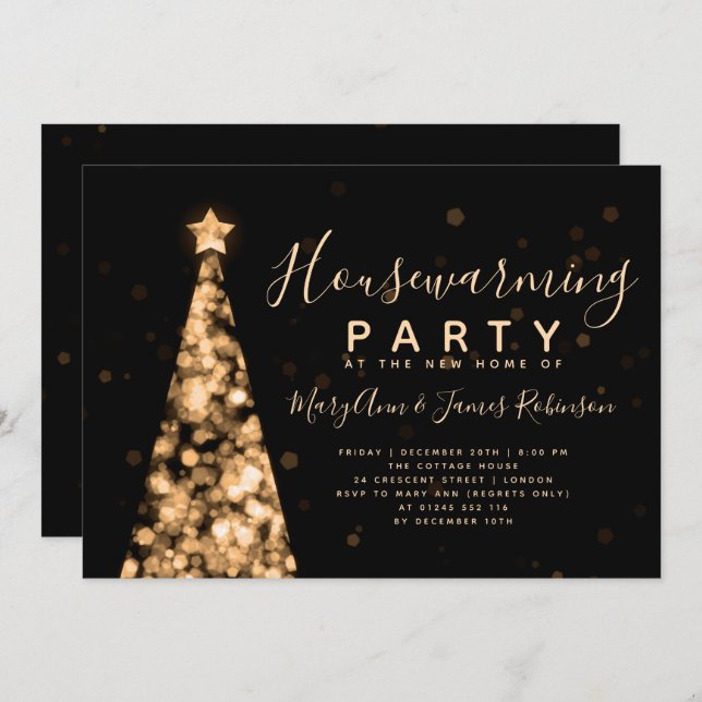 Invitation Jour de Noël de la fête de la Ménage Noire d'Or (Devant / Derrière)