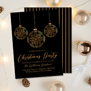 Invitation Jour de Noël Gold Black Holiday Bulle
