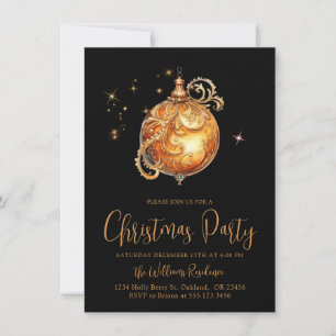 Invitation Jour de Noël Gold Black Holiday Bulle