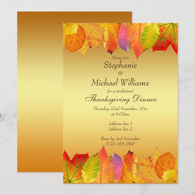 Invitation Jour de Thanksgiving aux feuilles d'automne croust (Devant / Derrière)