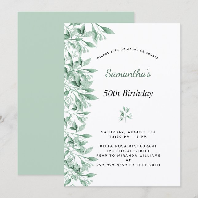 Invitation Jour de verdure botanique floral moderne chic (Devant / Derrière)