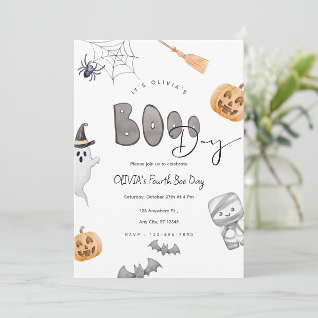 Invitation Jour des Boo d'Halloween modifiable Anniversaire (Debout devant)