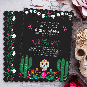 Invitation Jour des Crânes Floraux Morts Quinceanera