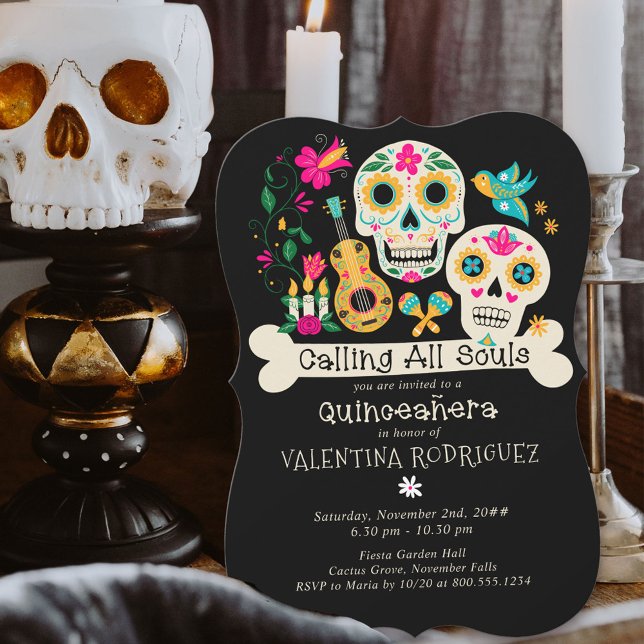 Invitation Jour des morts Appeler toutes les âmes Quinceanera (Day of the Dead Quinceanera Invitation from my Dia de los Muertos collection )