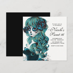 Invitation Jour des Morts Beau Crâne de Sucre Sucré 16 ans