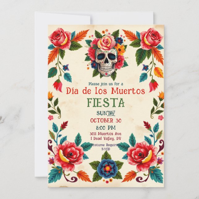 Invitation 💀🎉Jour des Morts de l'Os à la Fleur (Devant)