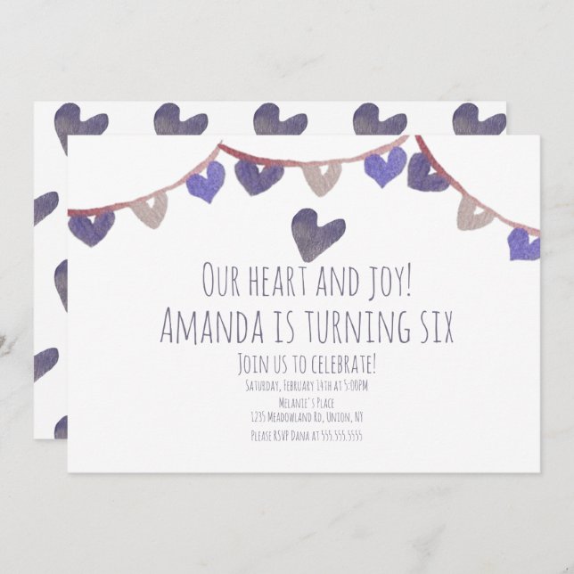 Invitation Jour des Valentines Anniversaire Coeurs de fête Aq (Devant / Derrière)