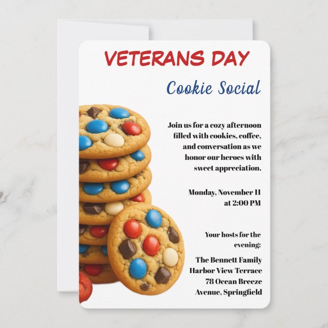 Invitation Jour des vétérans | Célébration sociale des cookie (Devant)