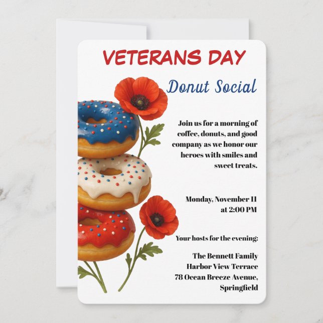 Invitation Jour des vétérans | Célébration sociale des donuts (Devant)