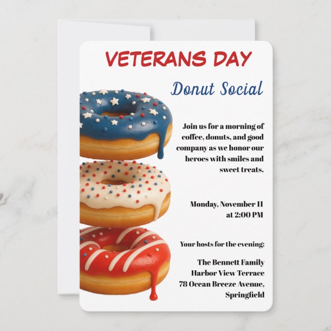 Invitation Jour des vétérans | Célébration sociale des donuts (Devant)