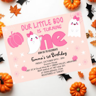 Invitation Jour d'Halloween de la petite fille rose mignonne