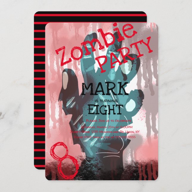 Invitation Jour d'Halloween sanglant mains Zombie moderne (Devant / Derrière)