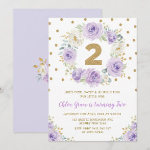 Invitation Jour du 2e anniversaire du Rose Floral Gold Plutôt