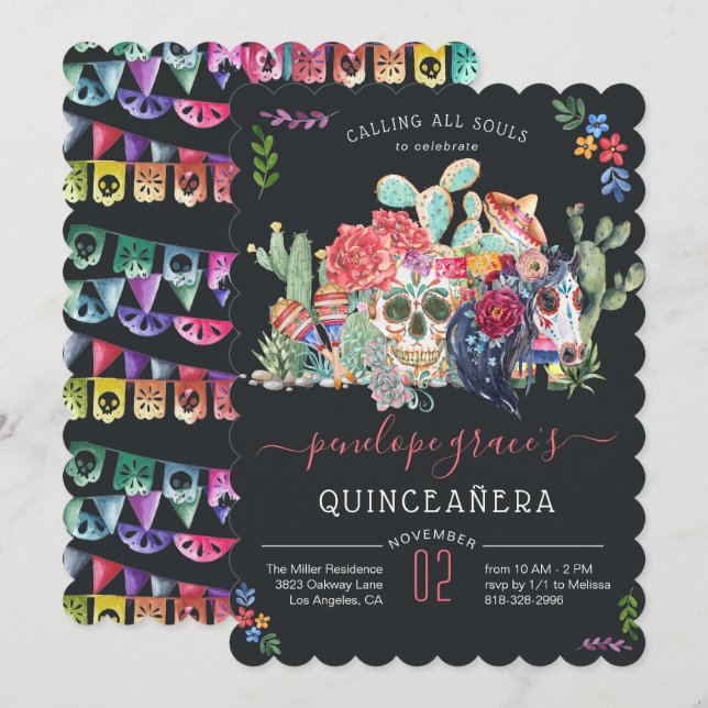 Invitation Jour du crâne de sucre de l'invitation de la Quinc (Devant / Derrière)