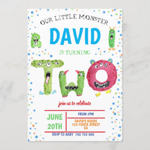 Invitation Jour du deuxième anniversaire de la fête des monst