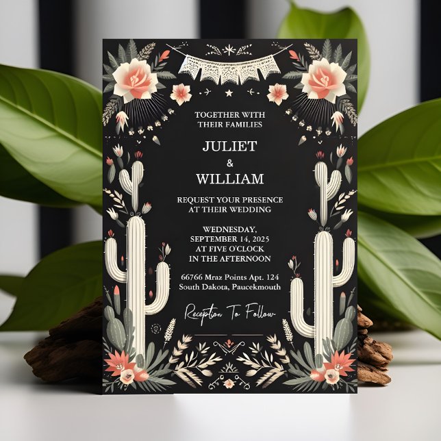 Invitation Jour Elegant Fiesta Cactus Floral Mariage mexicain (Créateur téléchargé)