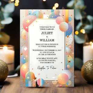 Invitation Jour Étoiles Glam Bright Pastel Ombre Mariage de P