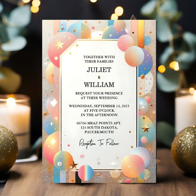 Invitation Jour Étoiles Glam Bright Pastel Ombre Mariage de P (Créateur téléchargé)