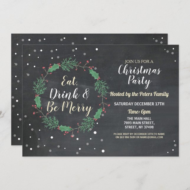 Invitation Jour férié de Noël de la couronne Chalk (Devant / Derrière)