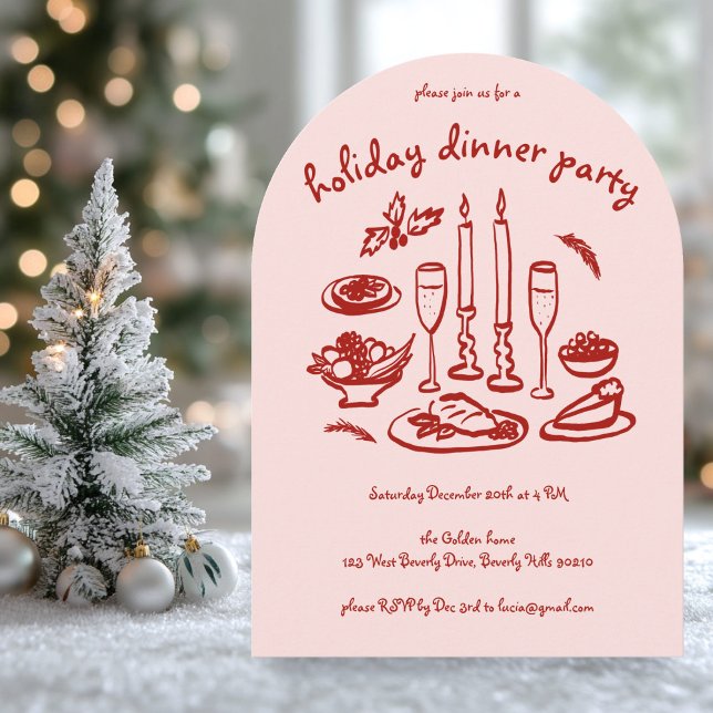 Invitation Jour férié de Whimsical Girly (Whimsical Girly Holiday Dinner Party Arched Xmas Invitation
)