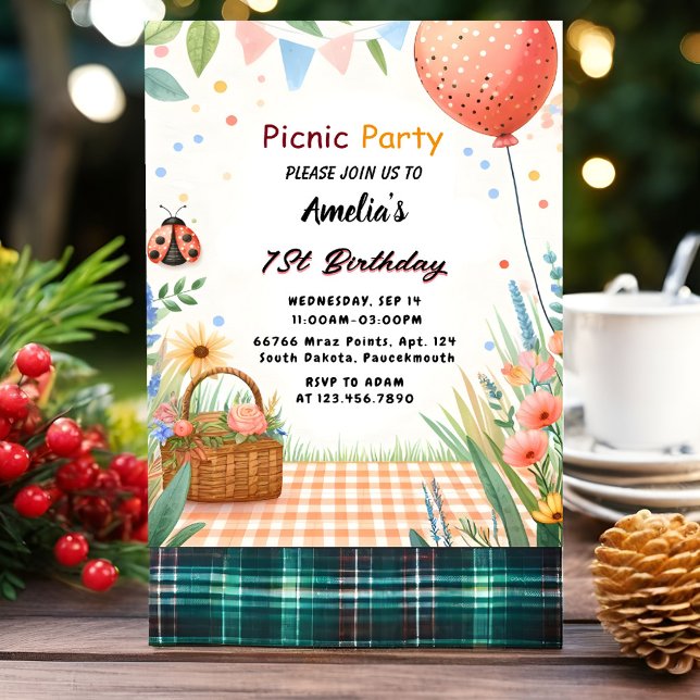 Invitation Jour Filles Aimer Bogue Pique-nique Polka Point 1e (Créateur téléchargé)