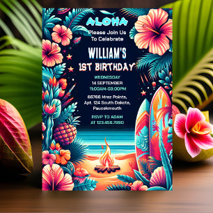 Invitation Jour Joy hula Luau Surf Aloha Hawaiian 1er Anniver