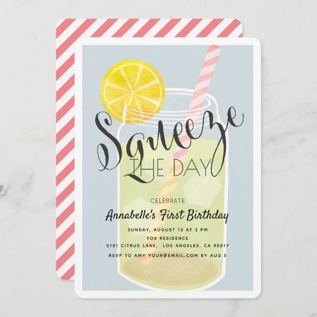 Invitation Jour Lemonade Jar 1er anniversaire (Devant / Derrière)