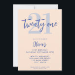 Invitation Jour lumière moderne Pêche bleu élégant 21e annive<br><div class="desc">Une simple invitation moderne 21ème anniversaire avec une élégante typographie de script de calligraphie et un design minimaliste en pêche et couleur bleue.</div>