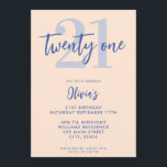 Invitation Jour lumière moderne Pêche bleu élégant 21e annive<br><div class="desc">Une simple invitation moderne 21ème anniversaire avec une élégante typographie de script de calligraphie et un design minimaliste en pêche et couleur bleue.</div>