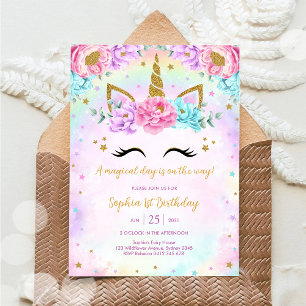 Invitation Jour Magique Licorne et Arc-en-Ciel Anniversaire