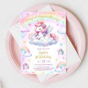 Invitation Jour Magique Licorne et Arc-en-ciel Anniversaire