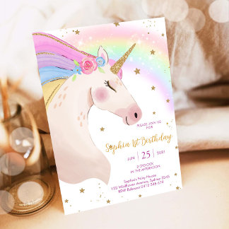 Invitation Jour Magique Licorne et Arc-en-ciel Anniversaire