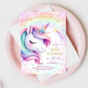 Invitation Jour Magique Licorne et Arc-en-Ciel Anniversaire