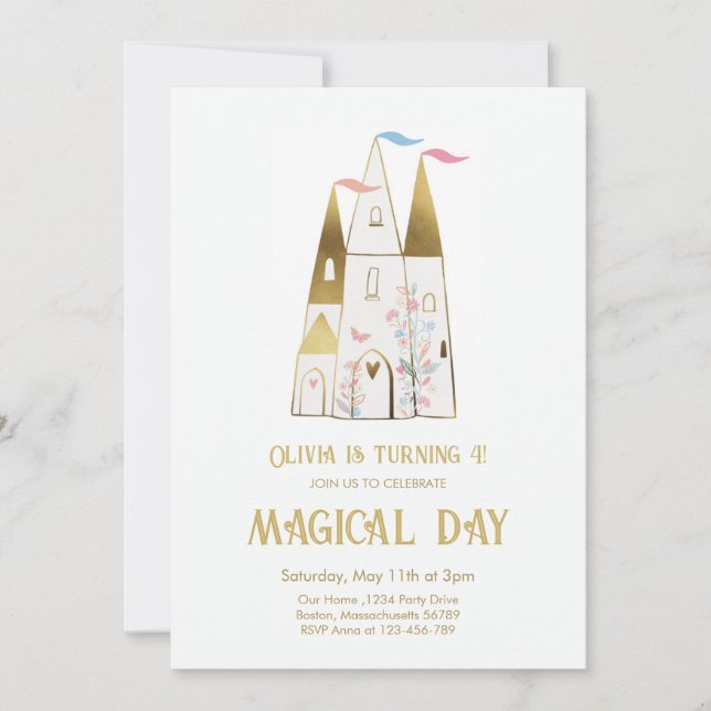 Invitation Jour magique Princesse Castle Girl Anniversaire (Devant)