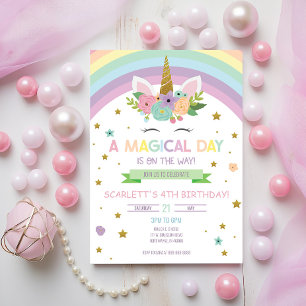 Invitation Jour magique Unicorn et Rainbows Anniversaire