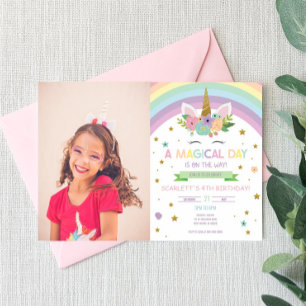Invitation Jour magique Unicorn et Rainbows fête d'anniversai