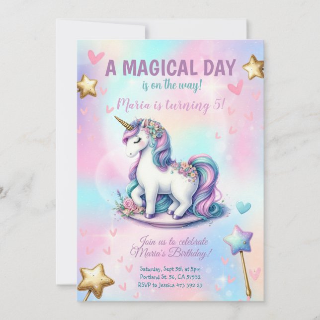 Invitation Jour magique Unicorn Fête Anniversaire de enfant f (Devant)