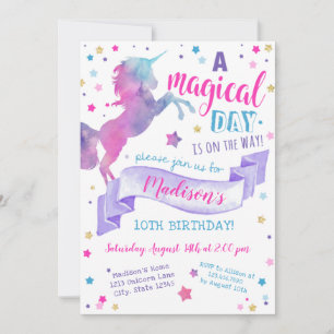 Invitation Jour magique Unicorn Tie Dye Anniversaire Invitati