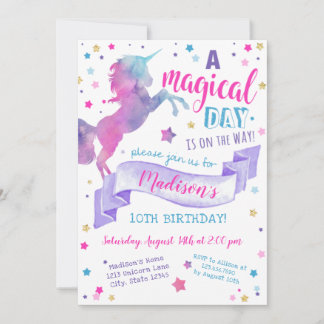 Invitation Jour magique Unicorn Tie Dye Anniversaire Invitati