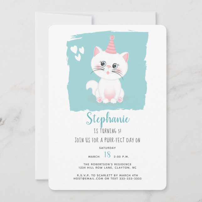 Invitation Jour Purr-fect Chat Anniversaire (Devant)